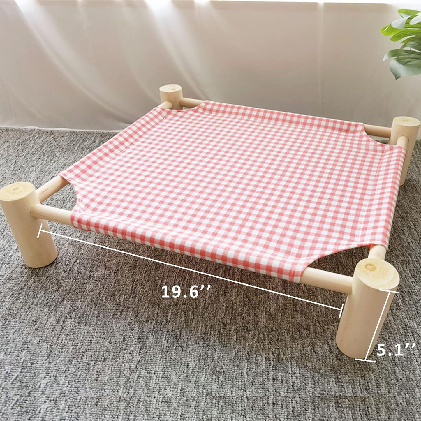 Pozico Elevated Cat & Dog Bed – Wooden Frame Pet Hammock for Small Dogs & Cats, Indoor/Outdoor Raised Bed with Breathable Mesh, Portable Pet Cot Furniture – Pink Grid