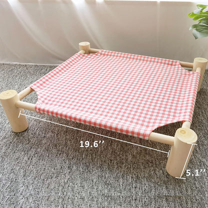 Pozico Elevated Cat & Dog Bed – Wooden Frame Pet Hammock for Small Dogs & Cats, Indoor/Outdoor Raised Bed with Breathable Mesh, Portable Pet Cot Furniture – Pink Grid