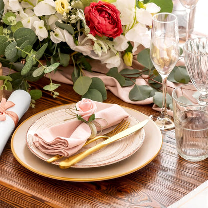 Flower Napkin Rings Set of 12 Wooden Pink Rose Handmade Napkin Holders for Wedding Mother's Day Birthday Dinner luncheons Picnics Banquet