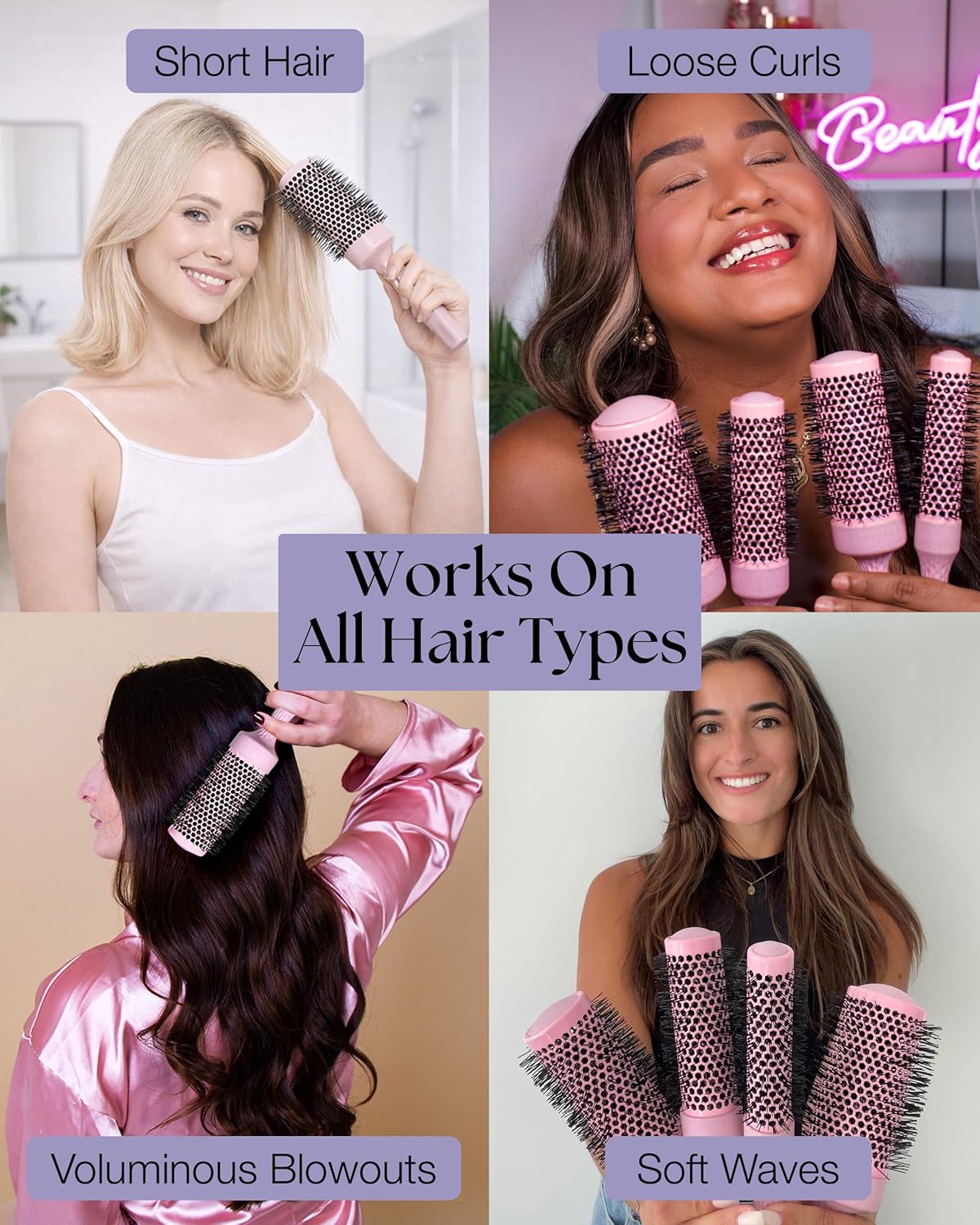 Lily England Round Blow Dry Brush Set for Women - Perfect for Voluminous Blowouts - Ceramic Ionic Technology - Luxury Gift for Her (Pink)