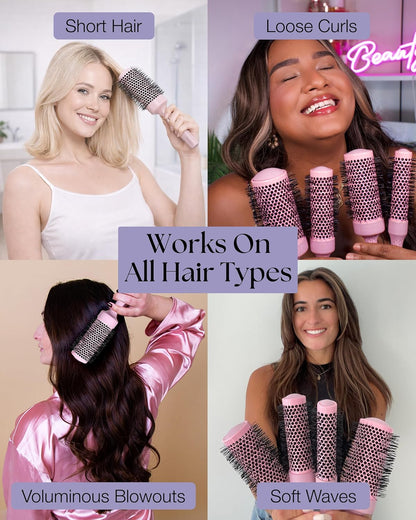 Lily England Round Blow Dry Brush Set for Women - Perfect for Voluminous Blowouts - Ceramic Ionic Technology - Luxury Gift for Her (Pink)