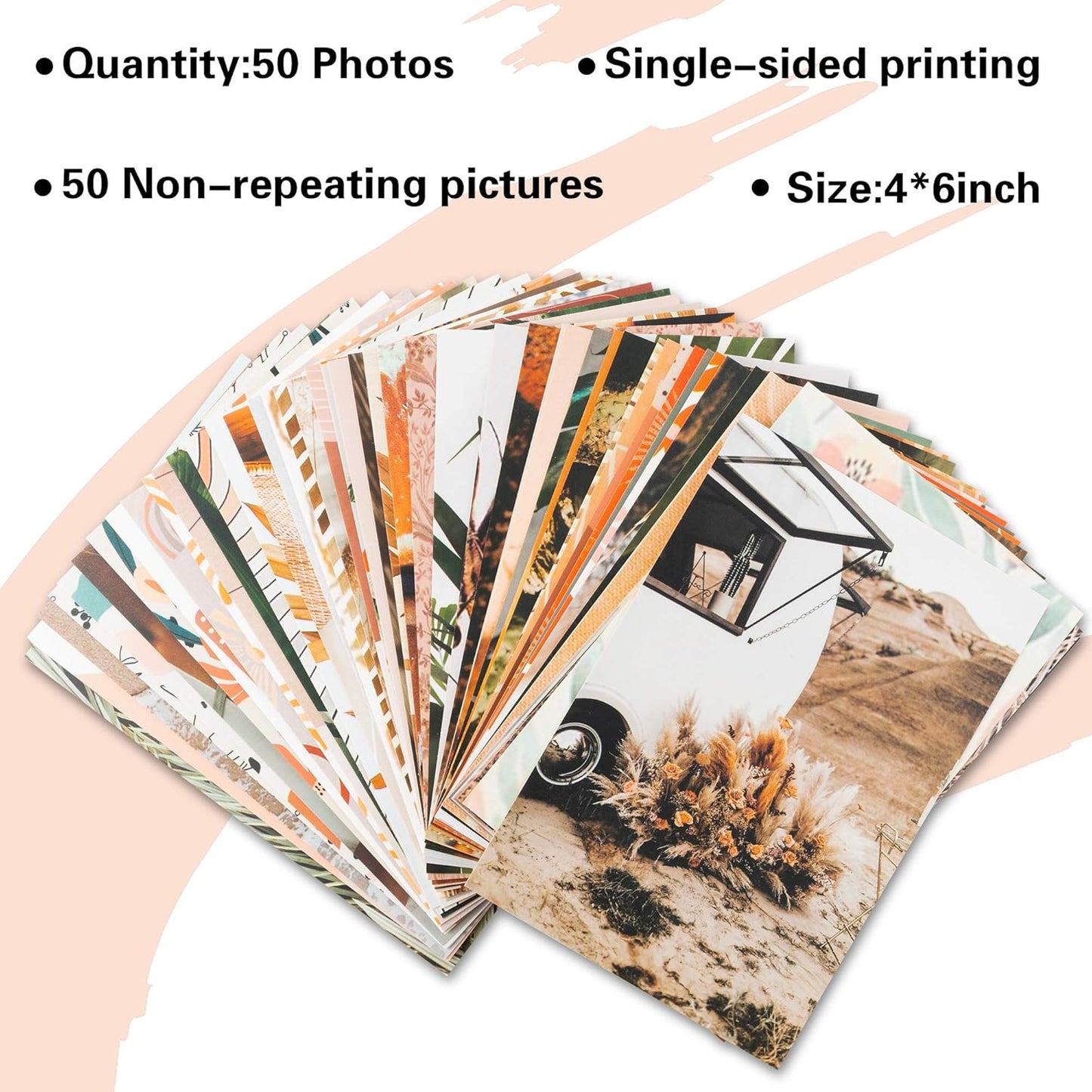 50PCS Boho Aesthetic Pictures Wall Collage Kit, Peach Teal Photo Collection Collage Dorm Decor for Girl Teens and Women, Orange Boho Wall Prints Kit, Small Posters for Room Bedroom Aesthetic