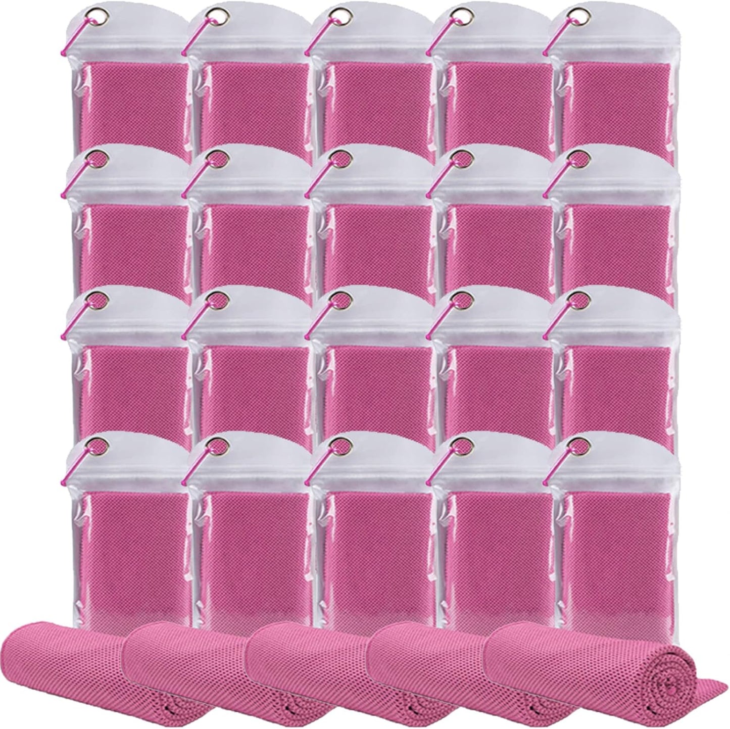 Pack of 20 Cooling Towel 40x12'' Ice Towel for Neck and Face Microfiber Chilly with Bag Breathable Yoga Gym Stay Cool Towels Sweat Rag for Workout Running Camping Pilates Beach, Pink