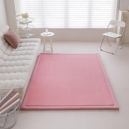 Loartee Faux Rabbit Fur Rug - 1.18" Thick Soft Fluffy Area Rug, Non-Slip Memory Foam Crawling Mat, Light Pink, 78"x118"