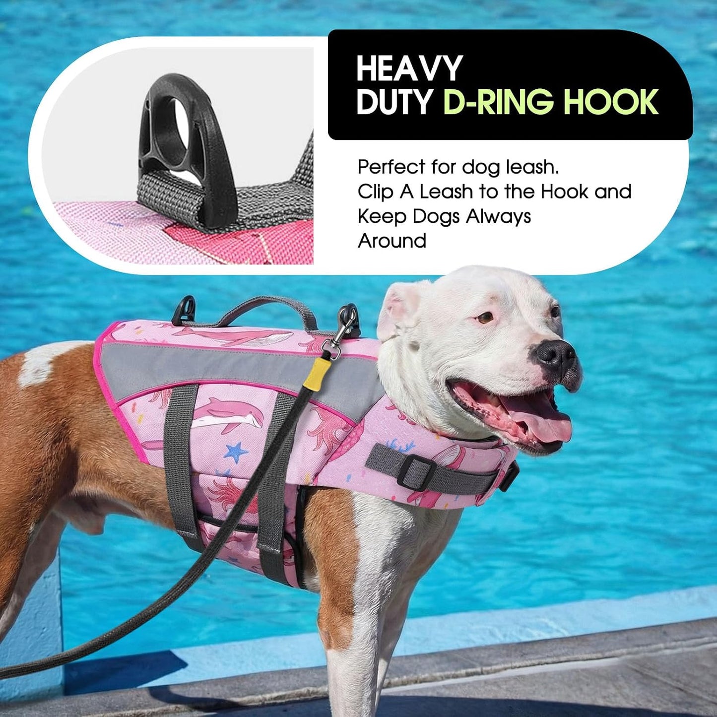 Dog Life Jacket, Small Dog Life Vest for Swimming, Pet Flotation Swim Vest Lifesaver with Reflective Strips, Lightweight Pet Lifesaver Swimsuit for Pool Beach Boating, Pink Ocean S