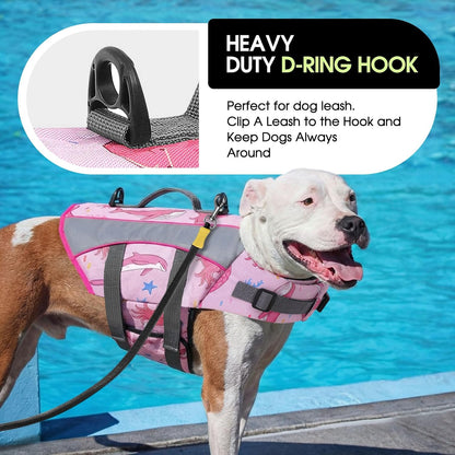 Dog Life Jacket, Small Dog Life Vest for Swimming, Pet Flotation Swim Vest Lifesaver with Reflective Strips, Lightweight Pet Lifesaver Swimsuit for Pool Beach Boating, Pink Ocean S