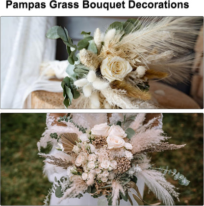 MECCANIXITY 6 Pcs Faux Pampas Grass, 18 Inch Fluffy Pampas Grass Decor Flower Arrangement for Home Wedding Decorations, Light Pink