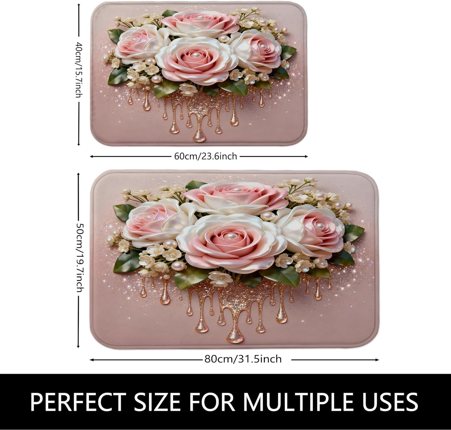 Rose Floral Quick Dry Bath Mat, Elegant Peach Flowers Decorative Non Slip Shower Mat, Spring Flowering Washable Bath Rugs for Bathroom Toilet Restroom 16x24 Inch