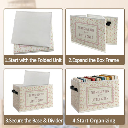Pink Floral Girl Nursery Foldable Storage Bins Box with Handles, Thank Heaven for Little Girls Floral Collapsible Organizer Basket for Girl Nursery Room Bedroom Bathroom Clothes Toys Books