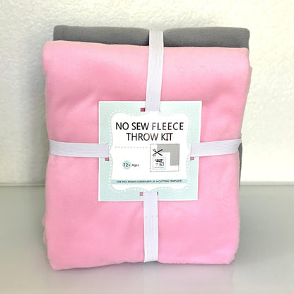 YourFleece Solid No-Sew Throw Fleece Fabric DIY Blanket Making Kit, Make Your Own, Anti-Pill, Soft Pink/Gray, 50x60 inches