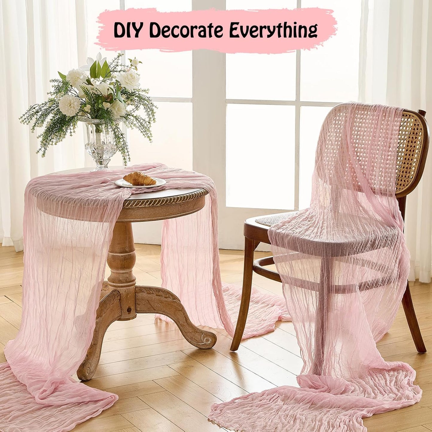 Fanami 1 Pack Cheesecloth Table Runner -10FT Blush Pink Boho Gauze Cheese Cloth Table Runner 120 Inches Long Rustic Sheer Fabric Centerpieces for Wedding Birthday Party Bridal Baby Shower Decorations