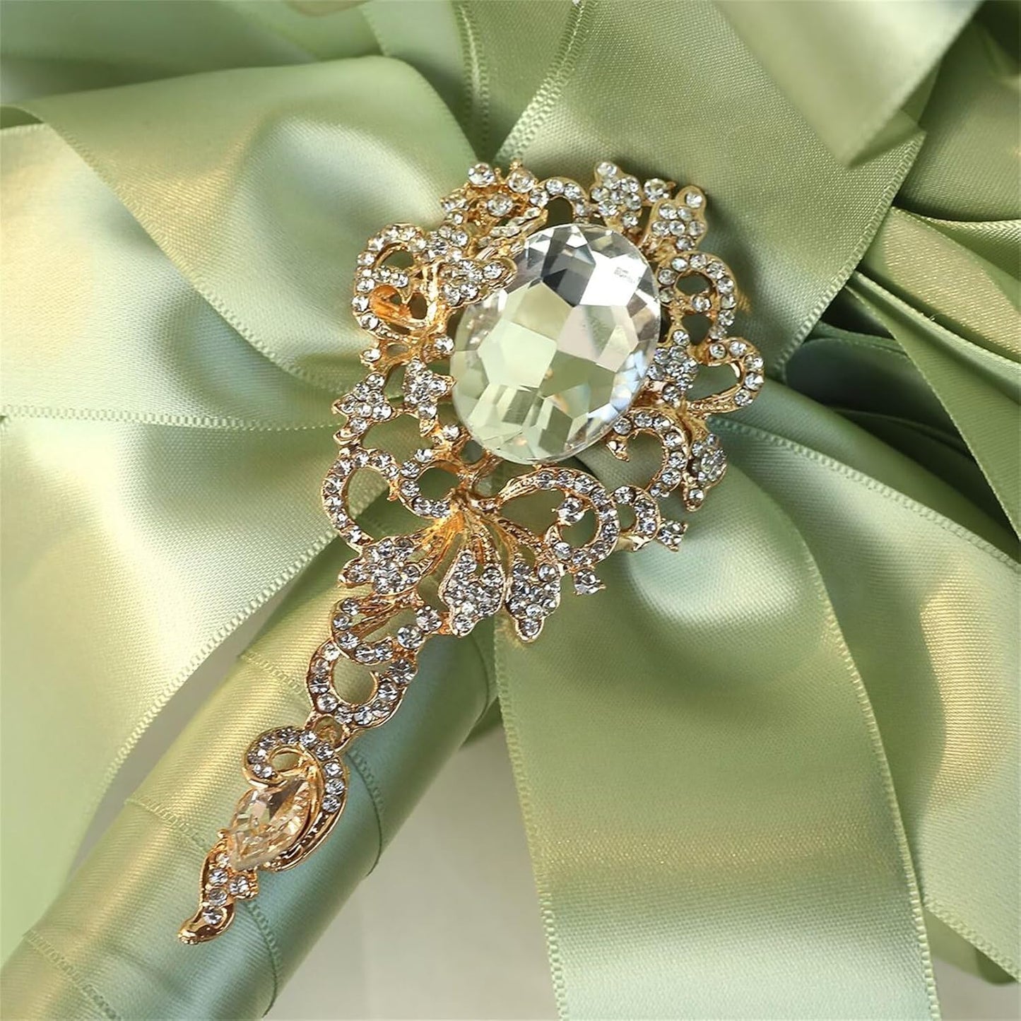Handmade Rhinestone Bridal Bouquet for Wedding Round Tossing Bouquet Artificial Flower Bunch for Bride Bridesmaid (Sage+Ivory+Peach Pink, Small (Dia. 7.5"/18cm))
