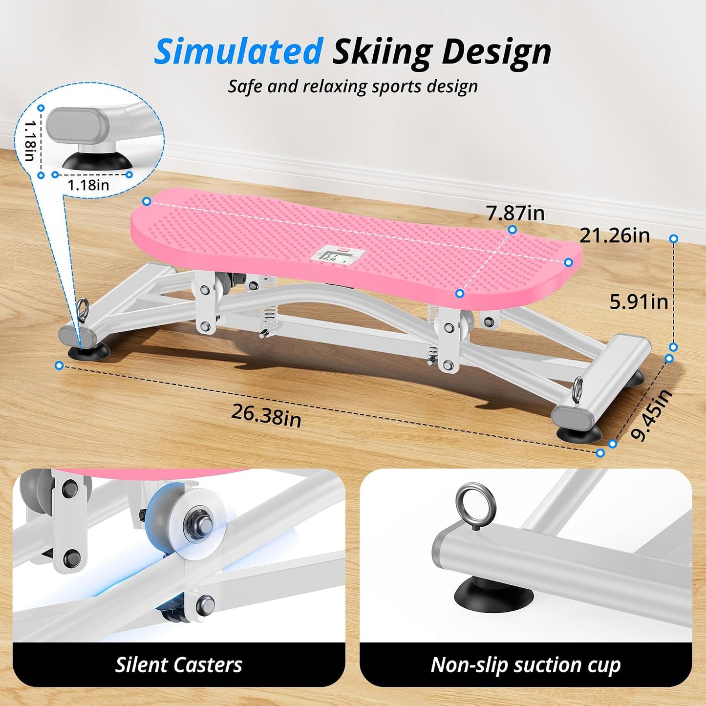 RYGEO Balance Board with Resistance Bands, Versatile Rocking Stepper, Wobble Board Featuring LCD Monitor, 330 lbs High-Capacity Ski Twister Trainer for Full Body Exercise at Home