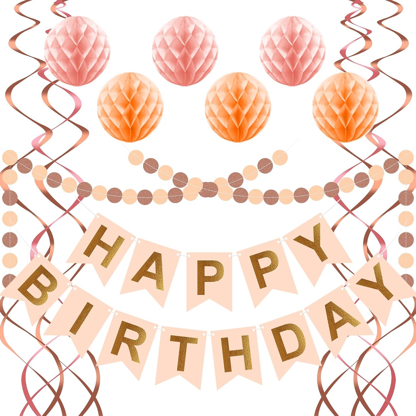 Pink Peach Birthday Decorations - Happy Birthday Banner Peach Birthday Party Decorations, Pink birthday Supplies Birthday Party Decorations for Women Girls