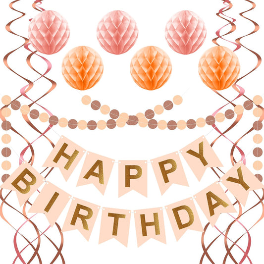 Pink Peach Birthday Decorations - Happy Birthday Banner Peach Birthday Party Decorations, Pink birthday Supplies Birthday Party Decorations for Women Girls