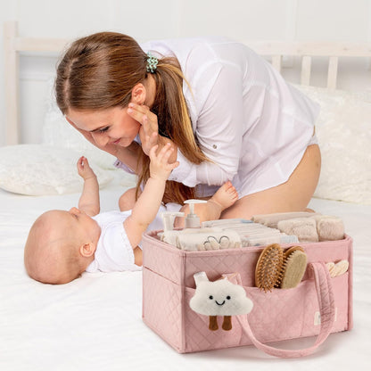 PeraBella Baby Diaper Caddy Organizer, Baby Basket Shower Gift, Portable Changing Table Basket, Postpartum Caddy & Tote Bag Pouch, Newborn Boy & Girl Nursery Essentials Registry, Car Diaper Organizer