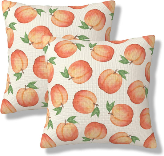 Watercolor Peach Throw Pillow Covers Hand Drawn Peaches Pillow Cover 20x20 Inch Set of 2 Fruit Pattern Square Pillowcase Decorative Cushion Cases for Couch Sofa