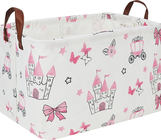 Rectangle Storage Basket with Handles,Collapsible Storage Bin,Books Box,Gift Basket(Pink Princess)