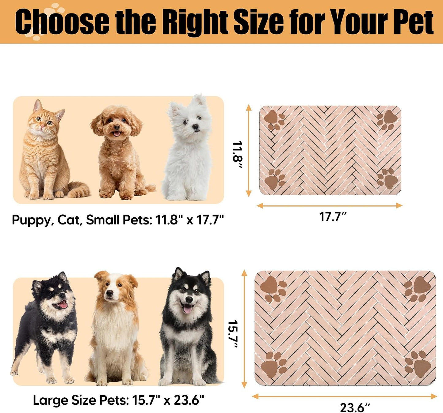 Personalized Pet Food Mat for Dog, Custom Name Absorbent Placemat for Water Bowl, Non-Slip Rubber Backing, Quick Dry Water Dispenser Mat, 17.7"x11.8", Pink