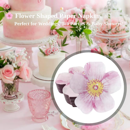50ct 3-Ply Pink Wedding Paper Napkins – Pink Flower Shaped Party Napkins Perfect for Birthday, Bridal Shower, Bachelorette,Wedding, or Party Decorations, Disposable Cocktail Napkins