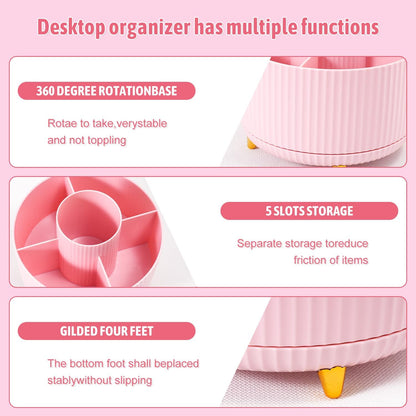 Pink Desk Organizers and Accessories with Desk Organizer 360° Rotating Pen Holder and Office Supplies, Cute Stationery Supplies Set