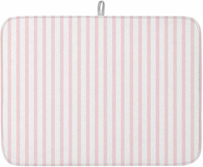 Pink Striped Dish Drying Mat 1 Pack, Modern Stripes Farmhouse Rustic Simple Absorbent Heat Insulating Kitchen Drying Pad Drainer Mats for Sink Counter Pot Dishes 18 X 24 Inch
