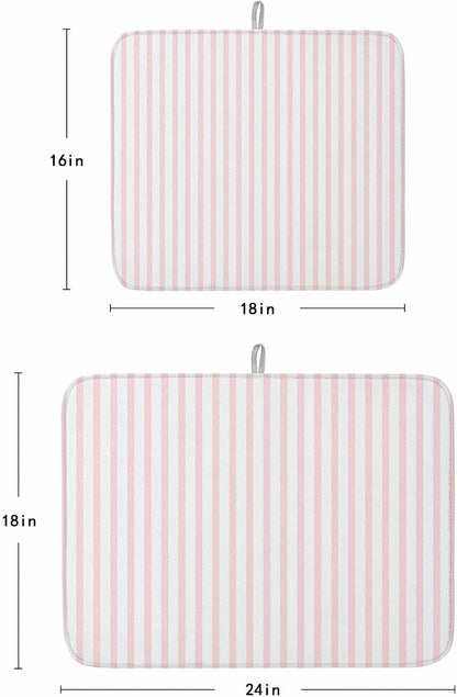 Pink Striped Dish Drying Mat 1 Pack, Modern Stripes Farmhouse Rustic Simple Absorbent Heat Insulating Kitchen Drying Pad Drainer Mats for Sink Counter Pot Dishes 18 X 24 Inch