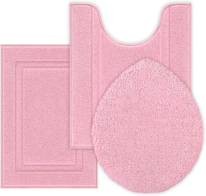 3 Pieces Bath Rugs Set with Toilet Lid Cover Soft Absorbent