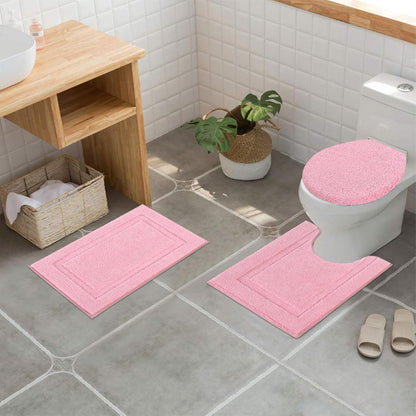 3 Pieces Bath Rugs Set with Toilet Lid Cover Soft Absorbent