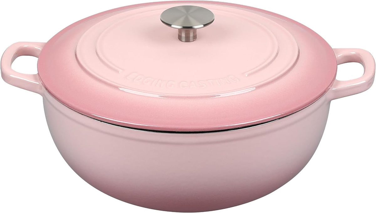 EDGING CASTING Enameled Cast Iron Dutch Oven Pot with Lid for Sourdough Bread Baking, Bread Dutch Ovens, Cooking Pots, 5 Quart, Pink