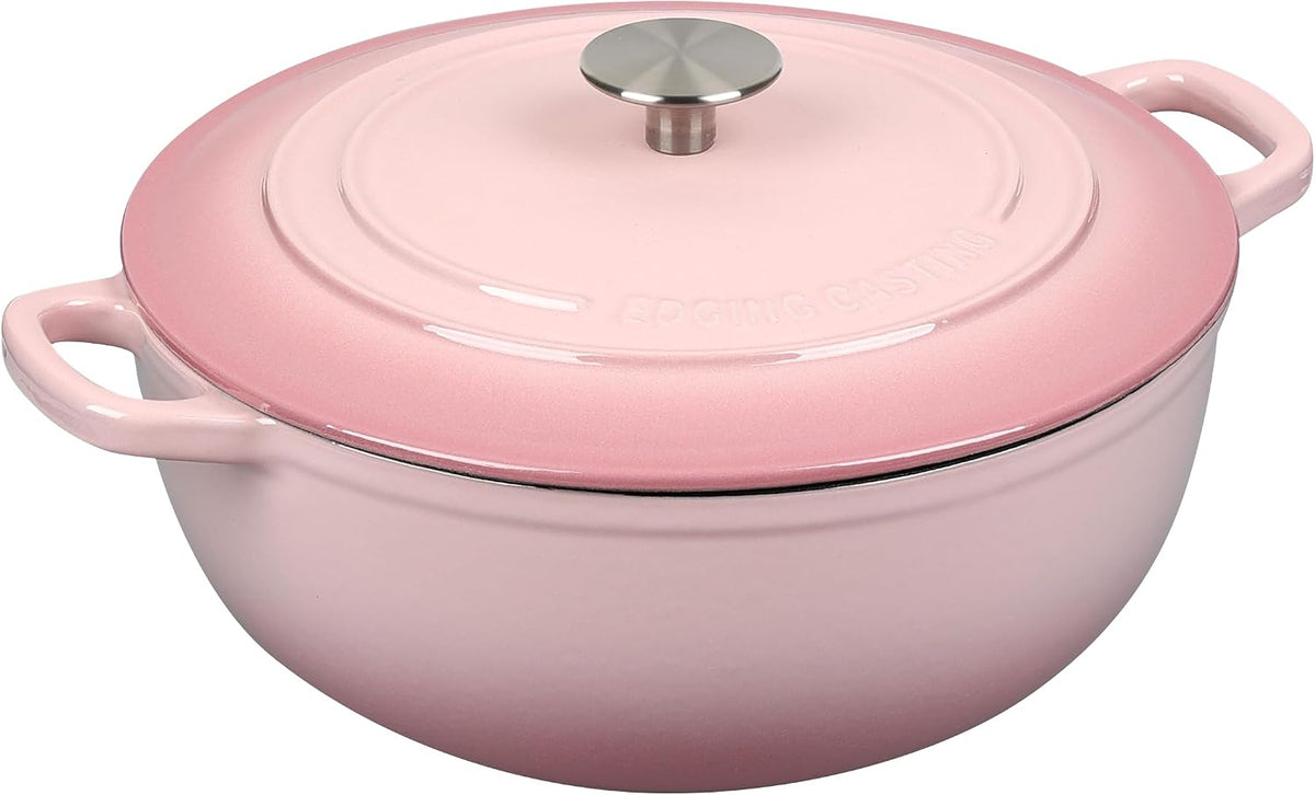 EDGING CASTING Enameled Cast Iron Dutch Oven Pot with Lid for Sourdough Bread Baking, Bread Dutch Ovens, Cooking Pots, 5 Quart, Pink