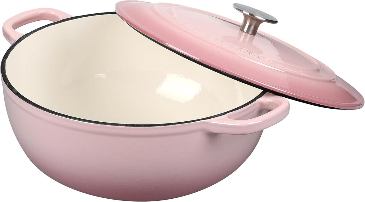 EDGING CASTING Enameled Cast Iron Dutch Oven Pot with Lid for Sourdough Bread Baking, Bread Dutch Ovens, Cooking Pots, 5 Quart, Pink