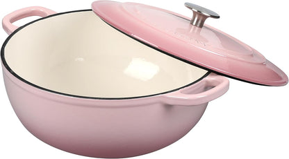 EDGING CASTING Enameled Cast Iron Dutch Oven Pot with Lid for Sourdough Bread Baking, Bread Dutch Ovens, Cooking Pots, 5 Quart, Pink