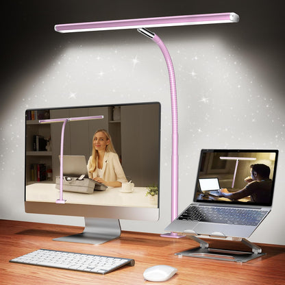 LED Desk Lamp with Clamp, 17" Stepless Dimming Light (Pink)