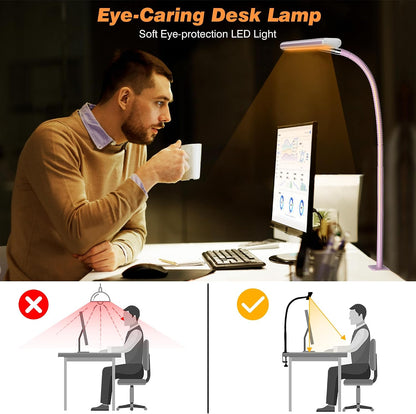 LED Desk Lamp with Clamp, 17" Stepless Dimming Light (Pink)