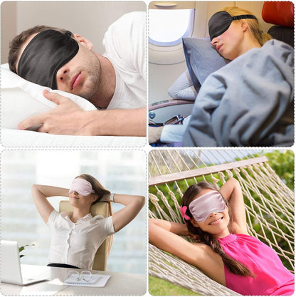 Silk Satin Sleep Mask with Ear Plugs, Blindfold,Black, Pink