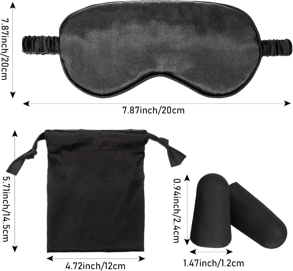 Silk Satin Sleep Mask with Ear Plugs, Blindfold,Black, Pink