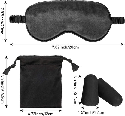 Silk Satin Sleep Mask with Ear Plugs, Blindfold,Black, Pink