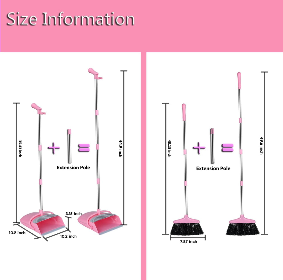 Broom and Dustpan Set, Broom with Dustpan Combo Set for Home Office Kitchen(Pink)