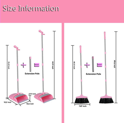 Broom and Dustpan Set, Broom with Dustpan Combo Set for Home Office Kitchen(Pink)