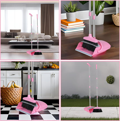 Broom and Dustpan Set, Broom with Dustpan Combo Set for Home Office Kitchen(Pink)