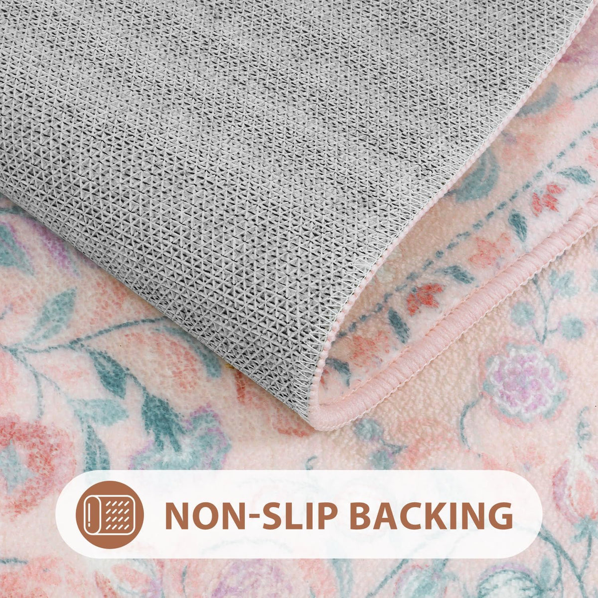 Bathroom Rug Runner Pink Floral Bath Mats Vinatge Ultra Soft Non Slip Bathroom Rugs Machine Washable Boho Farmhouse Medallion Shower Rug for Sink Tub Entryway, 18x47 inch