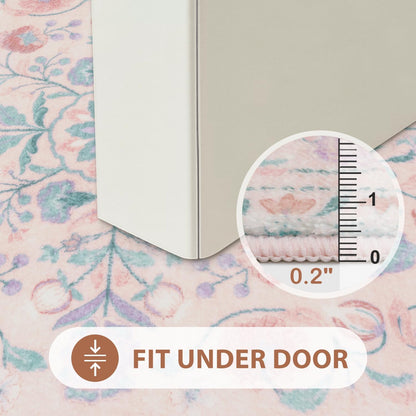 Bathroom Rug Runner Pink Floral Bath Mats Vinatge Ultra Soft Non Slip Bathroom Rugs Machine Washable Boho Farmhouse Medallion Shower Rug for Sink Tub Entryway, 18x47 inch