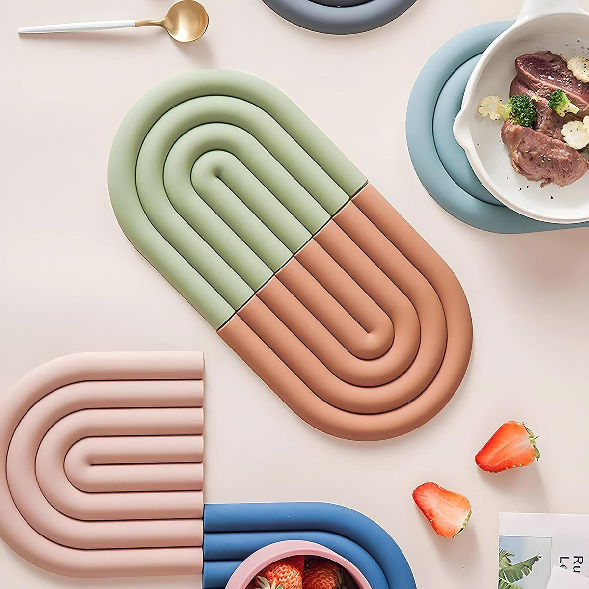 Silicone Trivets for Hot Pots and Pans - Stylish and Colorful Pot Holders, Heat Resistant Mats for Countertop, Hot Pads, Modern Multi-Purpose Trivet Mat, Coasters (Set of 2) (Pink)