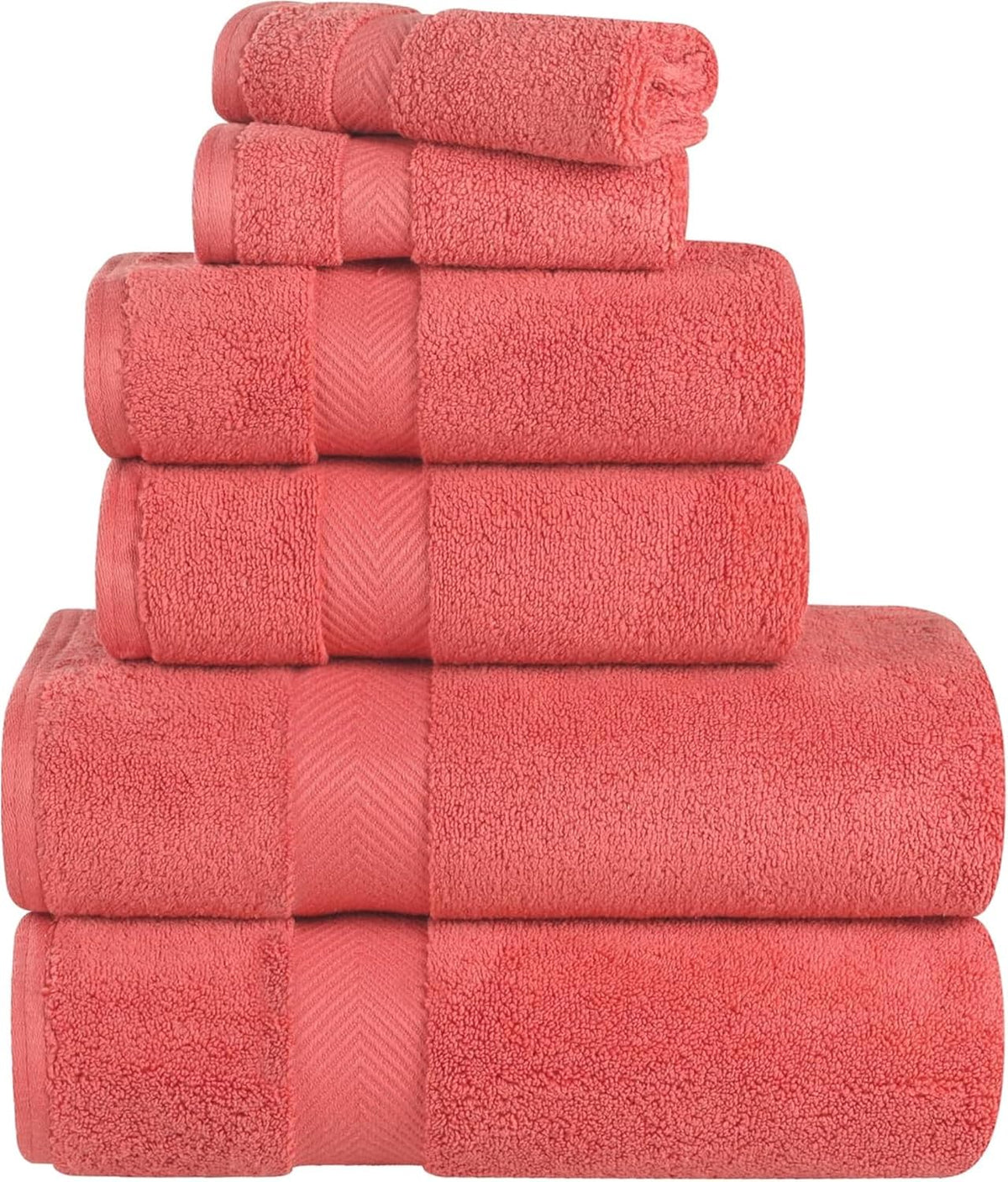 Zero Twist 100% Cotton Bathroom Towels, Super Soft, Fluffy, and Absorbent, Premium Quality 6 Piece Towel Set with 2 Washcloths, 2 Hand Towels, and 2 Bath Towels, Coral