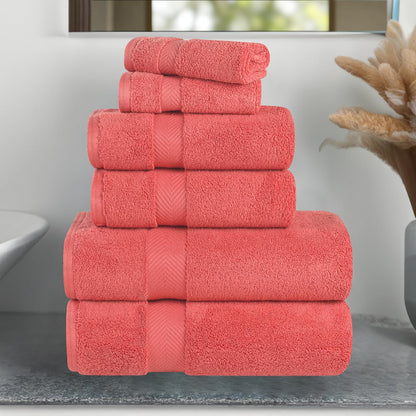 Zero Twist 100% Cotton Bathroom Towels, Super Soft, Fluffy, and Absorbent, Premium Quality 6 Piece Towel Set with 2 Washcloths, 2 Hand Towels, and 2 Bath Towels, Coral