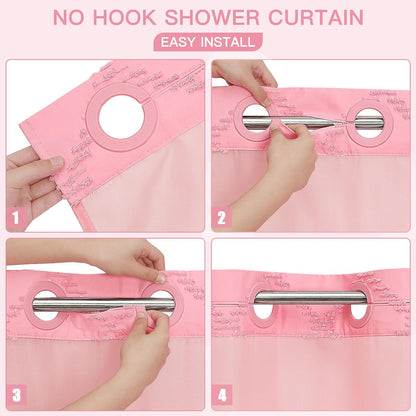 Pink No Hook Tufted Shower Curtain with Snap-in Liner Set, 72 x 74 Inch