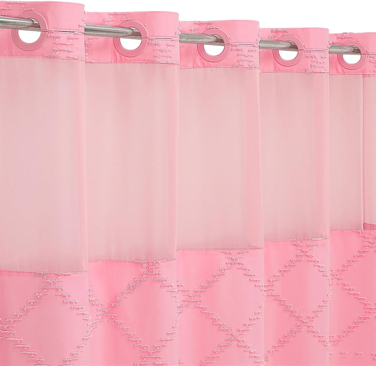 Pink No Hook Tufted Shower Curtain with Snap-in Liner Set, 72 x 74 Inch