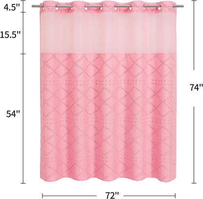 Pink No Hook Tufted Shower Curtain with Snap-in Liner Set, 72 x 74 Inch