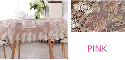 Lace Polyester Round Tablecloth Embroidery Round Table Cloths for Bedside Table Small Table(2 Seats), Round - 36", Pink